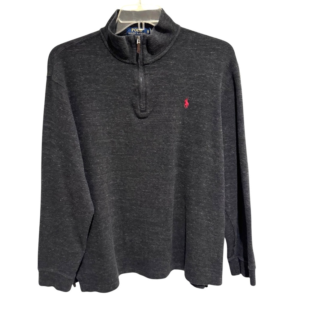 Polo Ralph Lauren Mens 1/4 Zip Sweater XL Charcoal Heather Gray Pullover Cotton